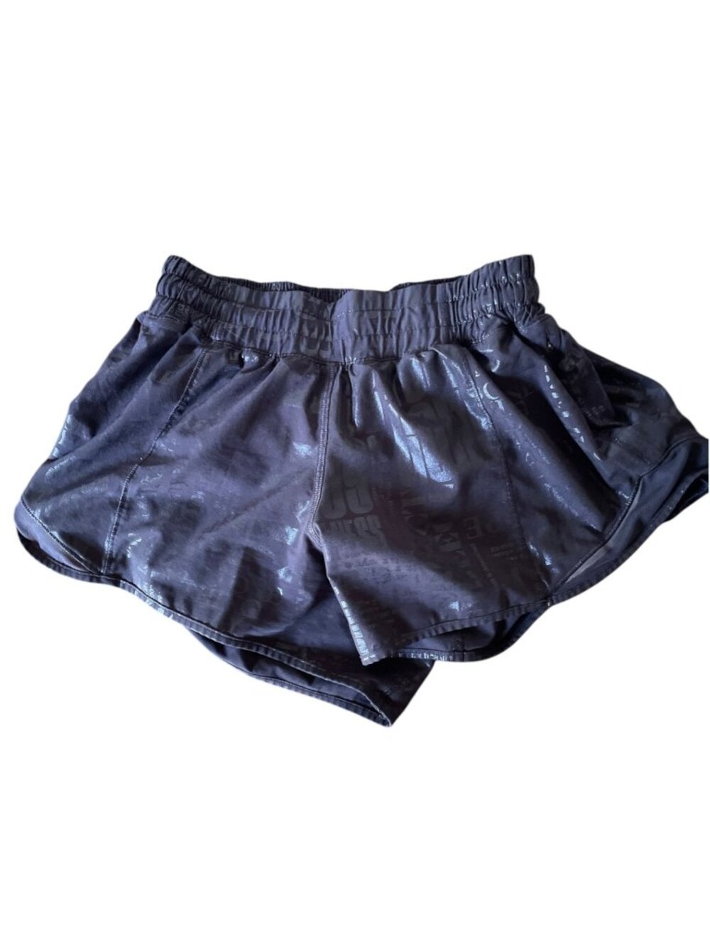 Lululemon Black Hotty Hot Shorts foil manifesto 4" Low Rise Running Gear RARE - Picture 3 of 11